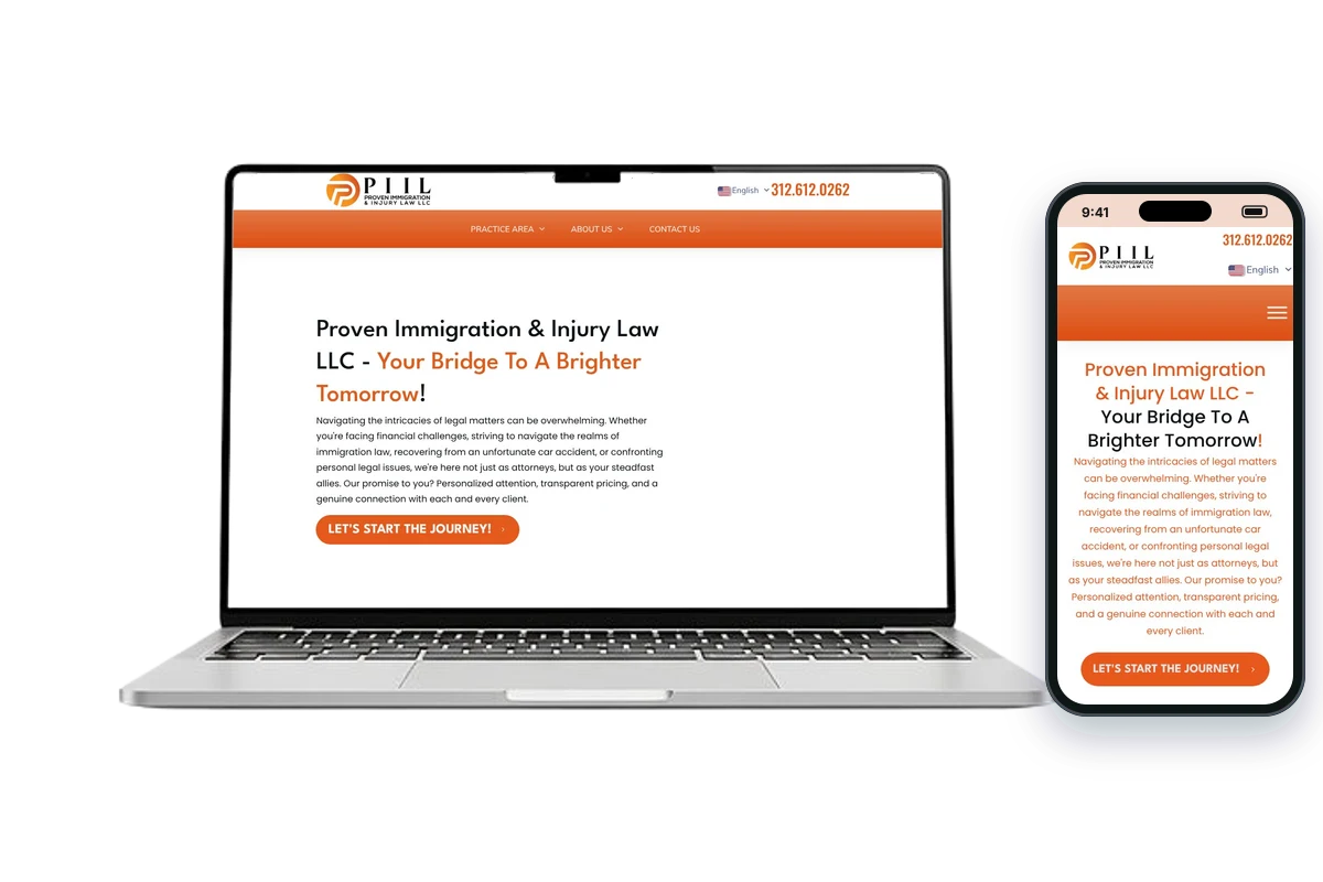 Proven Immigration & Injury Law website on desktop and mobile