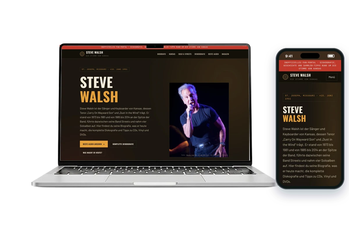 Steve Walsh website on desktop and mobile
